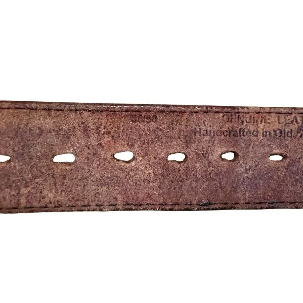 Siskiyou Vintage Belt Wolf & Feathers Enameled w/ Leather Belt  L